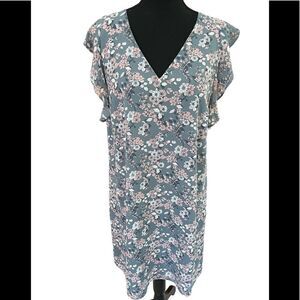 LOFT Outlet floral v neck lined soft flutter sleeve shift style dress size M